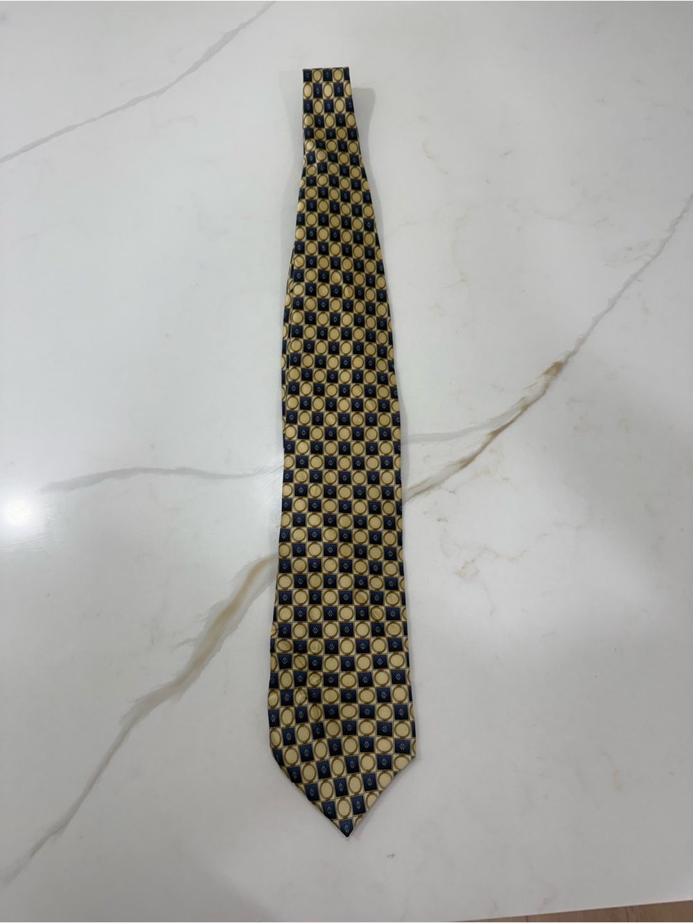 Men's Geometric Navy and Yellow Tie